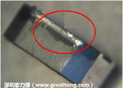 使用錫(Sn)鍍層的電源電感器(Power Inductors)，經過推力測試后，其焊點還保留在零件的端點上，所以推力比較高。