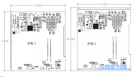 如圖11所示在兩種拼板中PCB單元的邊條位置不同，拼板1中邊條在長邊方向，而拼板2中邊條在短邊方向-深圳宏力捷