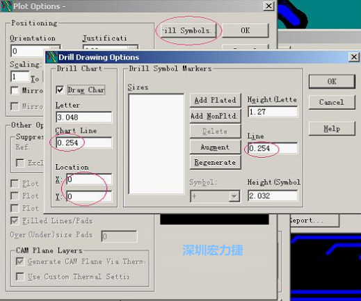 轉孔圖時也需在Customize Document欄點擊Option，在彈出的Plot Options-窗口中選擇Drill Symbols