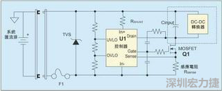 圖1：一個簡單的-48V熱插拔電路。