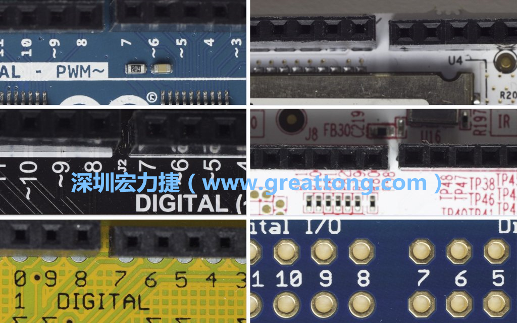 各種不同尺寸的Arduino上第7、8腳位的間距。