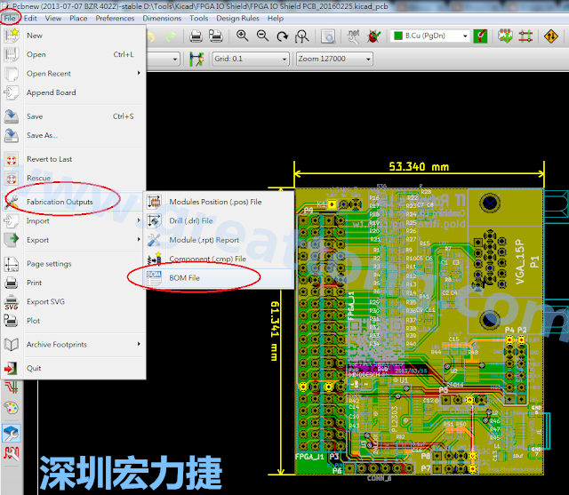 在Kicad的PCB Editor, 點選 File->Fabrication Outputs->BOM File, 即可產生一個 .csv 的Excel 檔案。