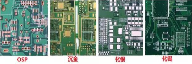 表面工藝分：熱風整平，沉金， 化銀， 化錫， OSP 等幾種表面工藝