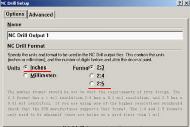將格式改為“Inches 2：5”（ 以確保資料精度，反之孔與線路有偏移現象；）點OK完成鉆孔文件轉換